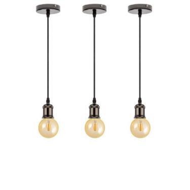 Imagem de Kit 3 Luminárias Lâmpadas Led G95 Cor 2300K Âmbar Globo - Pendente Com