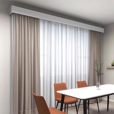 Imagem de Capa de caixa de varão de cortina de metal de trilho duplo, trilhos de cortina decorativos de 1,9 m com suportes, divisória de quarto elegante para quarto e sala de estar