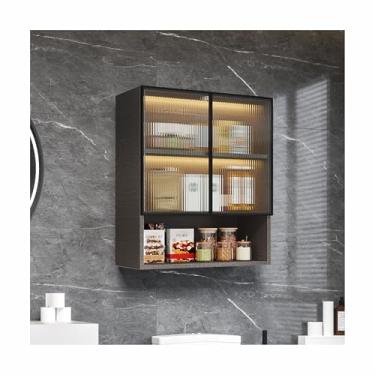 Imagem de Armário de remédios montado na parede com luz LED, portas de vidro, mesa traseira - armazenamento elegante para banheiro, organizador acima do vaso sanitário para dormitórios universitários, cozinha e
