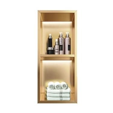 Imagem de Prateleira de chuveiro com divisória de banheiro embutida, nicho de nicho, nicho de aço inoxidável, armários decorativos de parede para sala de estar nichos (ouro, 29 x 70 x 12,5 cm)