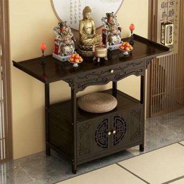 Imagem de Mesa de altar de santuário pessoal com armazenamento, mesa de oferta de pedestal chinês, mesa de oração para sala de estar e sala de estudo, altar decorativo para prática espiritual