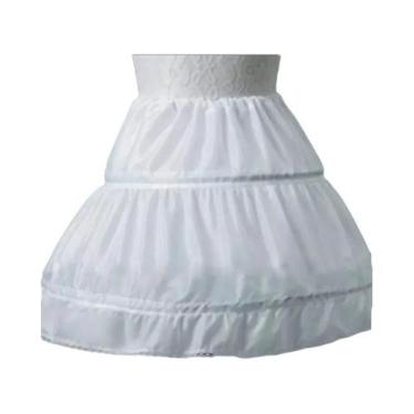 Imagem de Saia Infantil Branca A-Line Com 3 Aros E Renda Para Vestido De Dama De