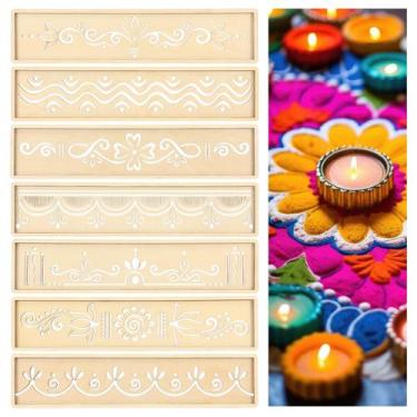 Imagem de Kit com 8 Moldes de Madeira para Rangoli de Diwali BrightRow 30 x 7 cm