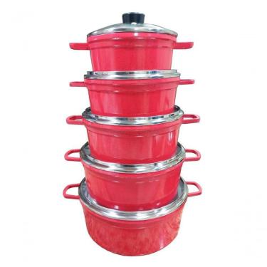 Imagem de Jogo 5 Panelas Alumínio Batido Fundido Vermelho Pigmentado