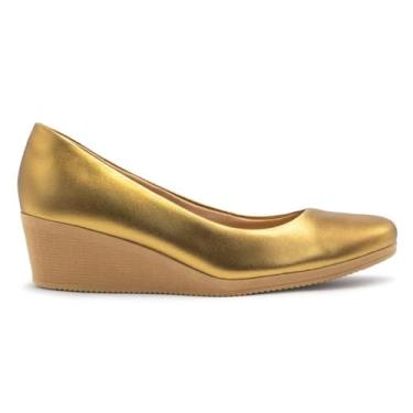 Imagem de Scarpin Usaflex Feminino Couro Salto Anabela Casual Bronze Aa3811006 40