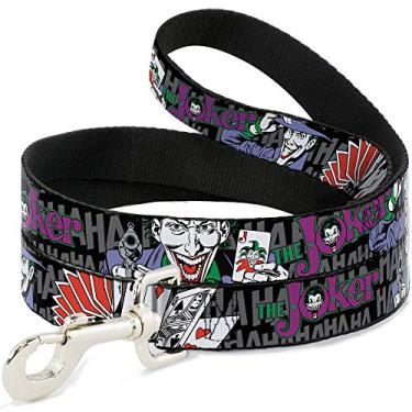 Imagem de Buckle-Down Coleira para animais de estimação - The Coringa Pose/Cartões/HAHAHAHA Preto/Cinza - 1,22 m de comprimento - 2,54 cm (1") de largura