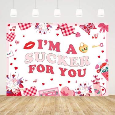 Imagem de AIBIIN 2,1 x 1,5 m, cenário de dia dos namorados, I'm A Sucker for You, fundo fotográfico, rosa, vermelho, coração, decoração de festa, banner, adereços de foto