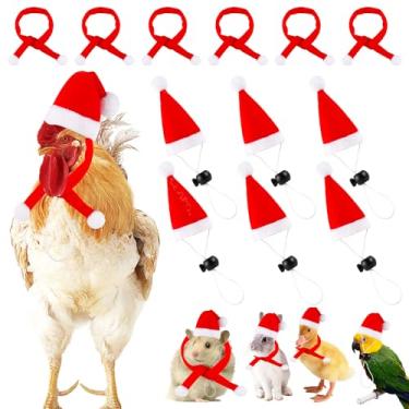 Imagem de Conjunto de cachecol de galinha para animais de estimação, 12 peças, chapéu de animal de Natal, mini chapéu de Papai Noel, chapéu de animal de estimação, cachecol para galinha, pato, hamster,