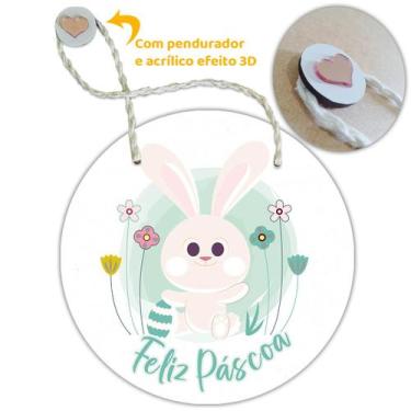 Imagem de Placa Porta com Alça Feliz Páscoa Coelho Coelha Ovo Guirlanda 20cm - F