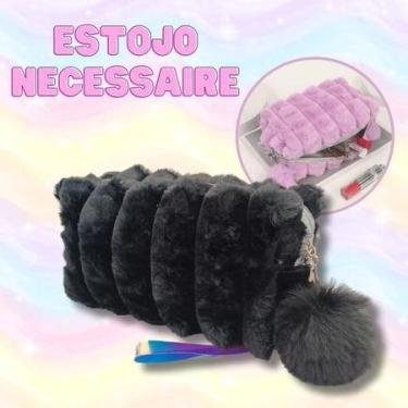 Imagem de Nécessaire Pelúcia Estojo Maquiagem Mini Bolsa - NoBrand, Preto