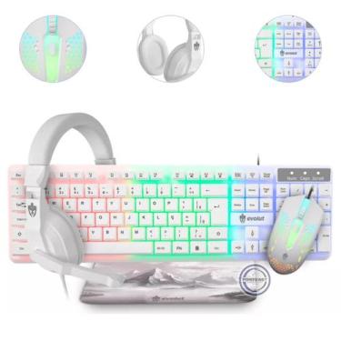 Imagem de Kit Gamer Evolut Eg55 Starter Branco Rainbow Teclado Mouse Fone Mousep