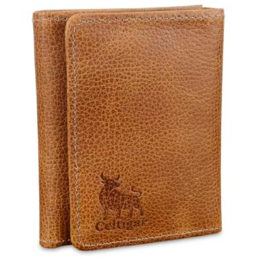 Imagem de Carteira Masculina De Couro Legítimo Trifold Comporta RG CNH Cartões Antifurto Bloqueio Rfid - 289 (Whisky - Couro CBFF)