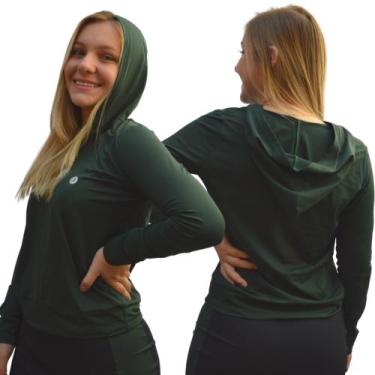 Imagem de Blusa Fitness Feminino Manga Longa com Capuz Academia Dryfit Poliamida