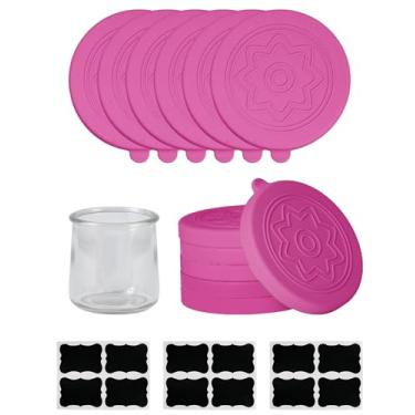 Imagem de TERESRY Pacote com 12 tampas de silicone para iogurte Oui com 8 etiquetas, tampas de grau alimentício para potes de iogurte Oui de 142 g, tampas de silicone reutilizáveis perfeitas para garrafa de