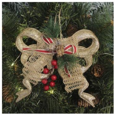 Imagem de Kit 6 Enfeite Pendente Natalino Laço Dourado Com Brilho Natal 18cm - G