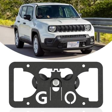 Imagem de Moldura frontal sem furadeira compatível com Jeep Renegade 2015-2023 Suporte de suporte de grade de placa de carro antifurto Capas de etiqueta de carro à prova de ferrugem, acessórios de carro à prova