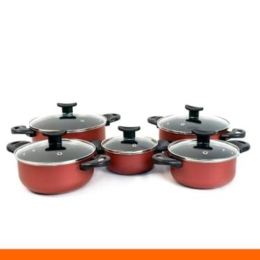 Imagem de Jogo de Panelas Caçarolas Antiaderente 5 Peças com Tampa de Vidro Revestimento com 5 Camadas Teflon (Cereja)