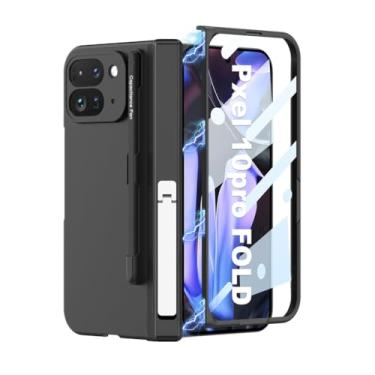 Imagem de HAOMRIYL Capa para Google Pixel 10 Pro Fold, proteção total à prova de choque, com suporte ajustável para caneta, fecho magnético, capa de dobradiça, preta, dobra 10 Pro