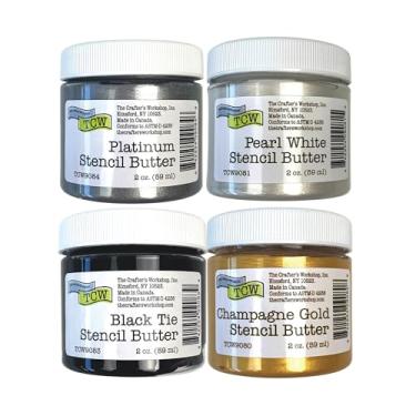 Imagem de The Crafter's Workshop Stencil Butter - Conjunto de tinta acrílica de celebração - Pasta de textura metálica boutique para arte, tela, diários e cartões - 4 frascos de 59 ml