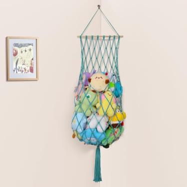 Imagem de iHansee Armazenamento De Bichinhos Pelúcia 68", Rede Canto Gigante Macramê, Brinquedo Pendurar Na Parede E No Teto, Exibição Para Crianças, Meninos Meninas, Decoração Berçário (Azul-Marinho)