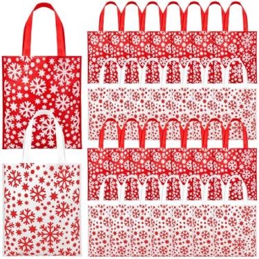 Imagem de WILLBOND 30 sacos de Natal, reutilizáveis, floco de neve, sacos de presente não tecidos, a granel, tecido vermelho e branco, embalagem com alça para festa temática religiosa, suprimentos de festa de