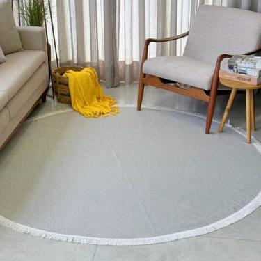 Imagem de Tapete Redondo Franjado 150 x 150 cm Pelo Curto Sala Quarto Cozinha Escritório (Bege Mesclado)