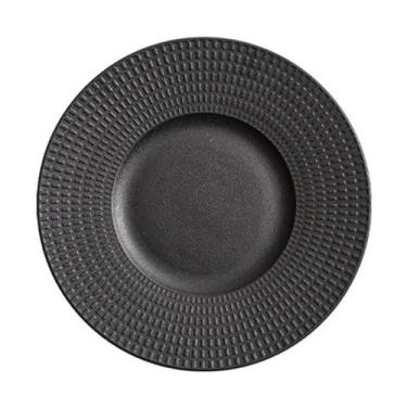 Imagem de URGDWEKJY Bandeja de jantar, prato de bife, prato de cerâmica, prato criativo para casa, prato ocidental, prato de massa, prato redondo raso prato de jantar (preto, 32 cm)