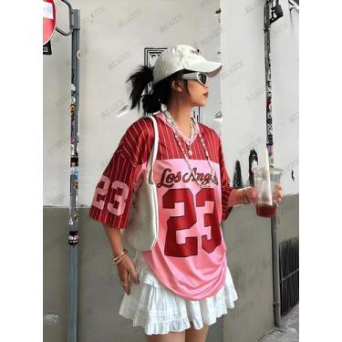 Imagem de Camiseta Oversized Feminina com Decote V - Estampa Y2K Los Angeles 23,