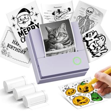 Imagem de Impressora de adesivos PM290C Mini impressora portátil para impressão, máquina de adesivos Bluetooth sem fio com 3 rolos de papel, impressora térmica sem tinta, para anotações de estudo, fotos, faça