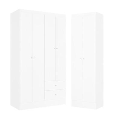 Imagem de Guarda Roupa Solteiro Astro 4 Portas Branco Rosa Flex Acetinado E Multiuso Space Branco - Thb