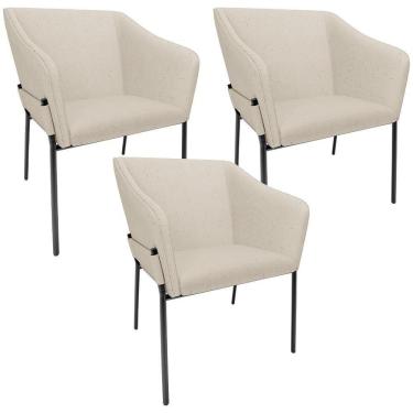 Imagem de Kit 3 Cadeiras Para Sala De Jantar Estar Living Olívia L02 Linho Bege - Lyam Decor