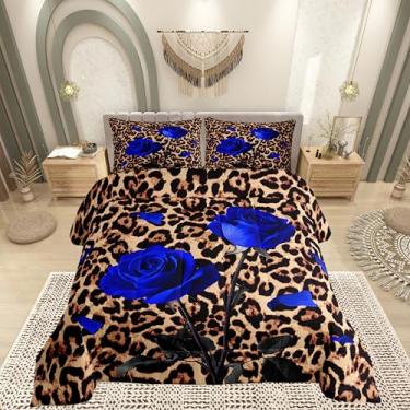 Imagem de Conjunto de edredom solteiro com estampa de leopardo, rosa azul, coleção de cama macia, animais selvagens, para decoração de quarto de meninos e meninas, 2 peças