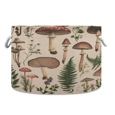 Imagem de JUZIHAI Cesto de armazenamento grande cogumelo, cesto de roupa suja dobrável à prova d'água com alças de corda de algodão para organização doméstica no quarto, banheiro e carro