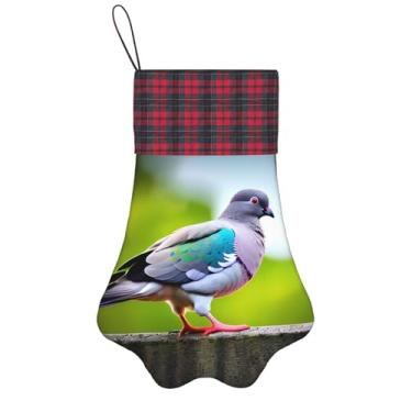 Imagem de SKKNT Desenho animado pombo 3 meias de Natal animais de estimação decoração de natal cães gatos árvore decoração doce presente conveniente