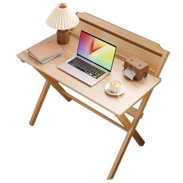 Imagem de Mesa de computador, mesa de estudo para laptop com defletor inclinado de madeira de borracha, sem necessidade de montagem para pequenas casas, mesa dobrável, mesa para laptop, estação de trabalho 100