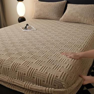 Imagem de Capa protetora de colchão de veludo macio engrossado com bolso profundo de 30,5 cm à prova de poeira, lençol de elástico respirável e antiderrapante para café/solteiro/queen/king size |||180 x 200 cm