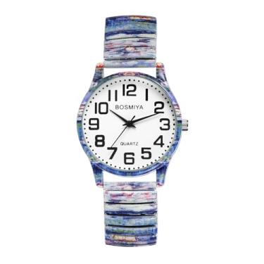 Imagem de JewelryWe Relógios femininos com pulseira elástica: relógio analógico de quartzo elástico, pulseira de expansão floral, relógio de pulso para o Natal, Lírios de Água