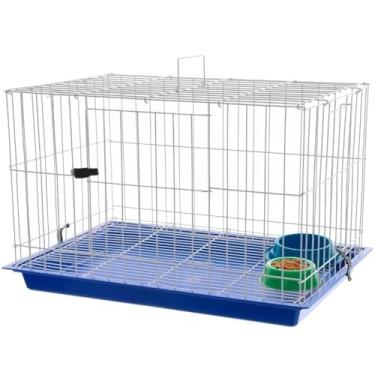 Imagem de Gaiola para coelho com bandeja removível e comedouro inox, cercado para porquinho da Índia e roedores com teto, gaiola doméstica para pets fácil de limpar e adequada para gato pequeno (Azul)