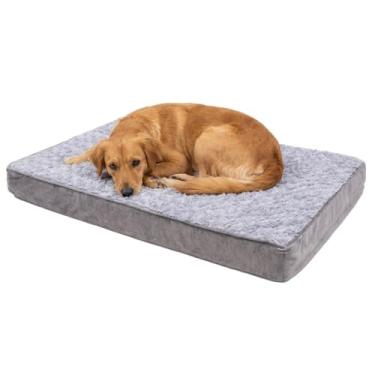 Imagem de Cama Pet Ortopedica Grande Colchonete Duke & Dixie Espuma Casca de Ovo 89x58cm Memoria Foam Pelucia Lavável com Ziper Antiderrapante Luxo Premium para Caes (Cinza)