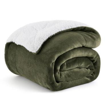 Imagem de Throw Blanket Bedsure Sherpa Fleece para sofá 130x150cm Olive