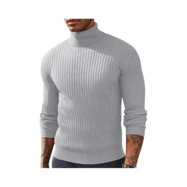 Imagem de Suéter Masculino Slim Fit De Manga Longa Com Gola Alta, Tricô Canelado