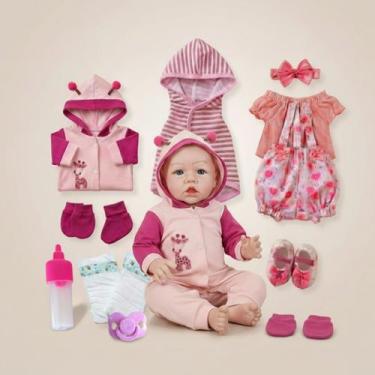 Imagem de Kit Boneca Bebe Reborn Menina 55cm Mamae Reborn + Roupinhas