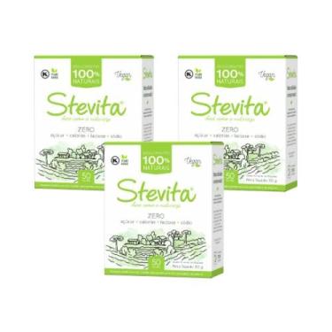 Imagem de KIT com 3 Adoçantes em Pó Sachê Sem Glúten 30g com 50 Envelopes de 0,6g - Stevita