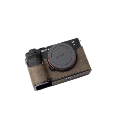 Imagem de Iborrys - Meia capa de couro genuíno especializada para Sony A7C Mark II A7C2 A7CR Alpha 7C II 7C2R - Corpo de couro de vaca de camada superior + placa de base de metal design 2 em 1 (cinza retrô)