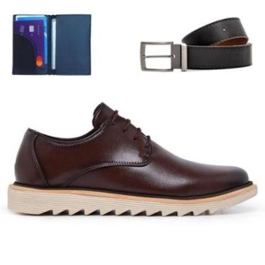 Imagem de Sapato Social Casual Derby Oxford Tratorado De Amarrar Super Macio Com Carteira E Cinto-Masculino