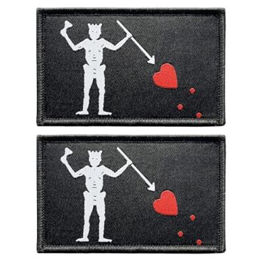 Imagem de stidsds Pacote com 2 adesivos de bandeira de Barba Negra Pirata Edward Teach Flags Remendos bordados Pirata Edward Teach Flags Military Tactical Hook and Loop Patch para roupas, chapéu, mochilas,