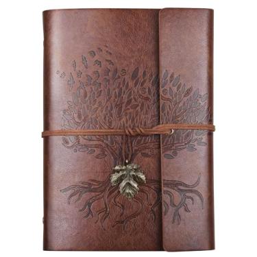 Imagem de Billtigif Caderno de couro PU, diário de viagem recarregável, vintage, para mulheres, homens, meninas e meninos, papel pautado 100GSM, 160 páginas (marrom, A5 23,4 cm x 16,5 cm)