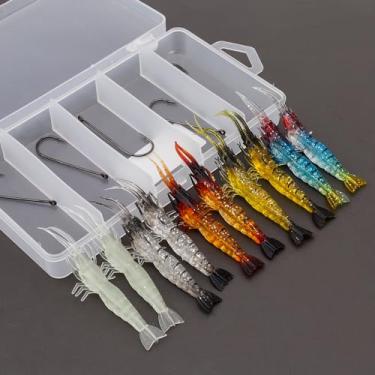 Imagem de OriGlam 10 peças de isca macia para camarão, isca macia de silicone artificial, isca de camarão, anzóis artificiais com ganchos para truta robalo salmão