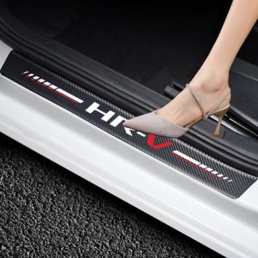 Imagem de 4 Protetores de Soleira de Porta HR-V Apto para HRV - Adesivo de Peitoril de Porta de Couro de Fibra de Carbono, Adesivo de Placa de Proteção