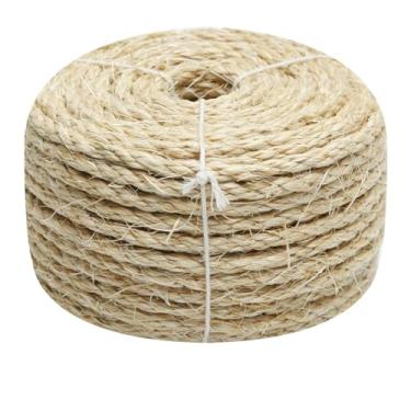 Imagem de Corda de sisal natural 1/4 polegada 32 pés para reparo de torre de árvore de gato e substituição de poste de arranhão, corda de cânhamo faça você mesmo para gatos arranhar móveis poleiro de janela e artesanato jardinagem decoração de casa